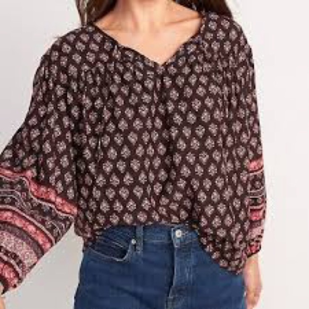 Old Navy Smocked Poet Blouse Peasant Top Brown 3X